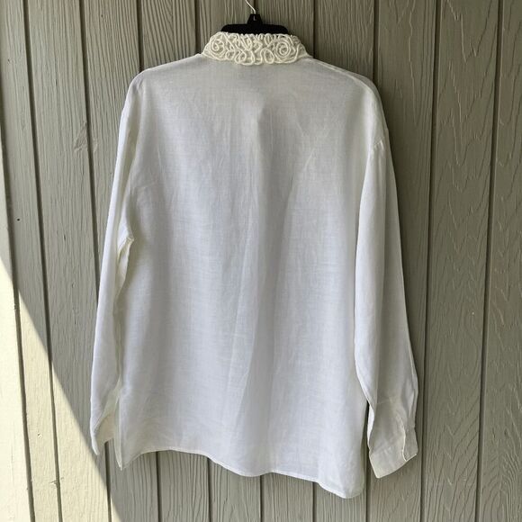 Ravel White Ramie Blouse L – Soutache Collar, Long Sleeve, Cottagecore Vintage S - Picture 9 of 10